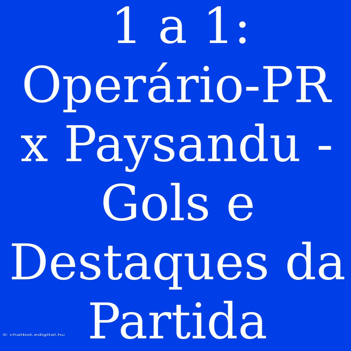 1 A 1: Operário-PR X Paysandu - Gols E Destaques Da Partida