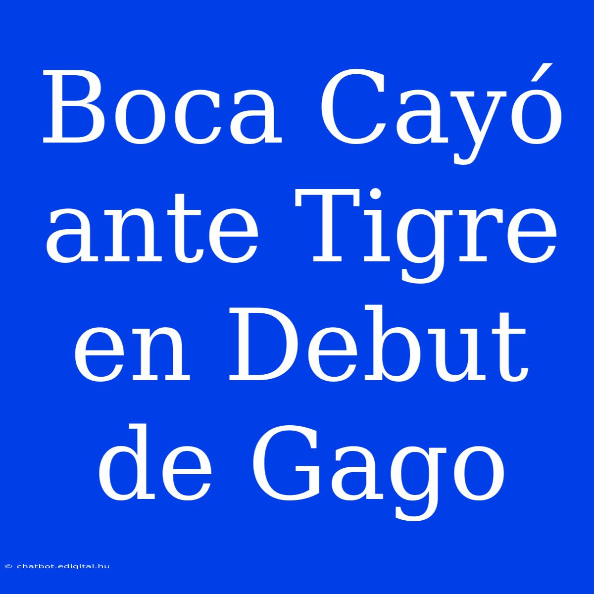 Boca Cayó Ante Tigre En Debut De Gago