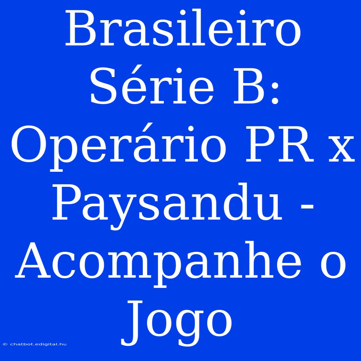 Brasileiro Série B: Operário PR X Paysandu - Acompanhe O Jogo 