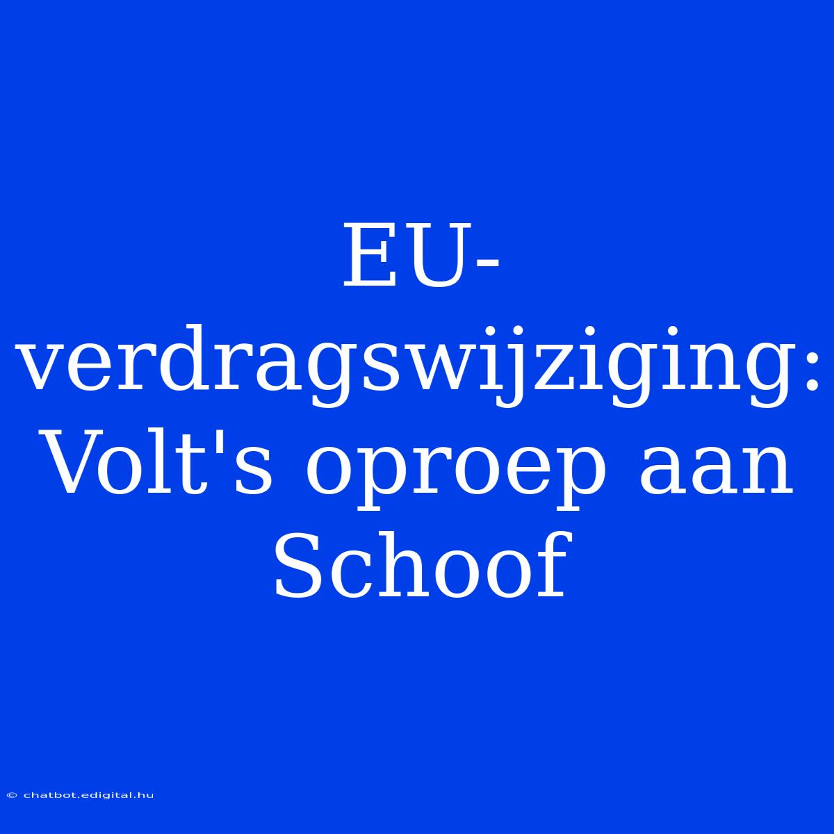 EU-verdragswijziging: Volt's Oproep Aan Schoof 