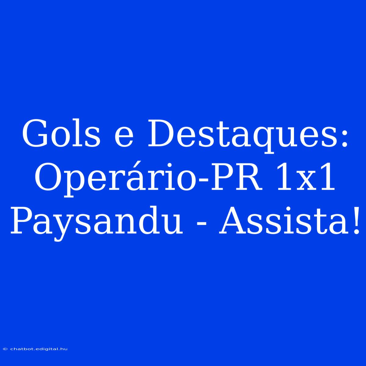 Gols E Destaques: Operário-PR 1x1 Paysandu - Assista!