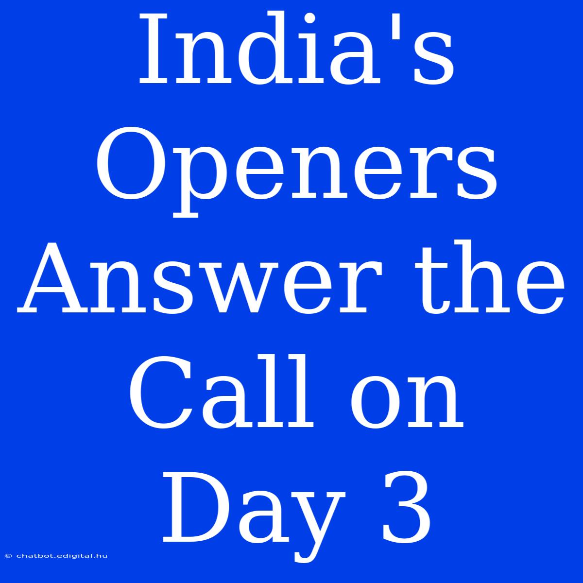 India's Openers Answer The Call On Day 3 