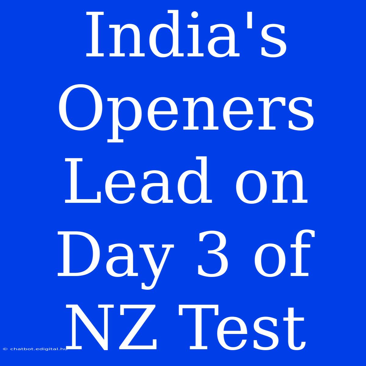 India's Openers Lead On Day 3 Of NZ Test