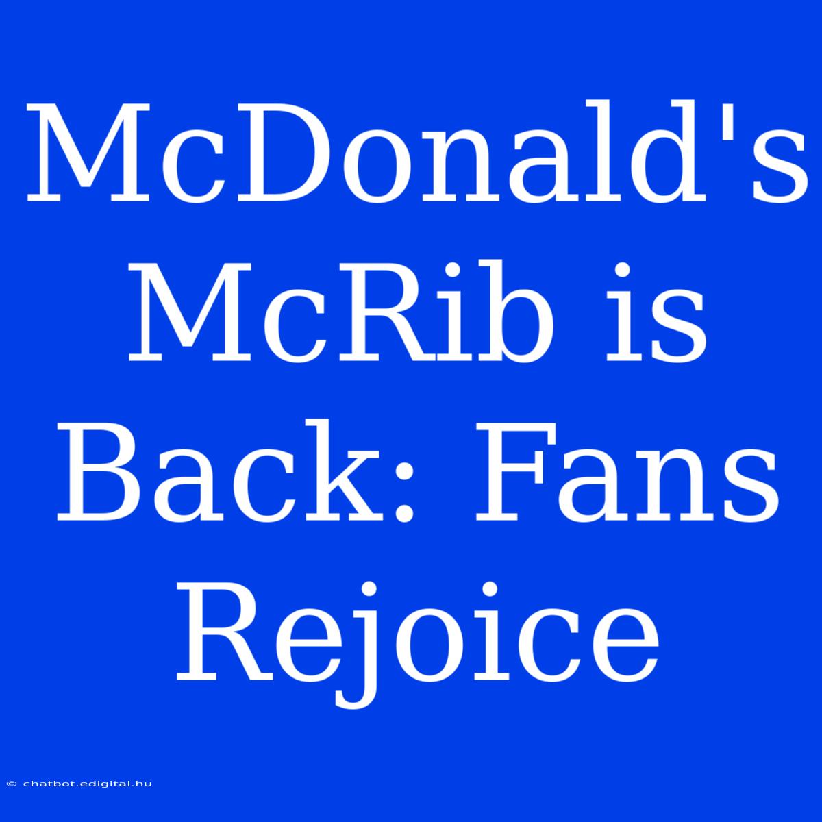 McDonald's McRib Is Back: Fans Rejoice