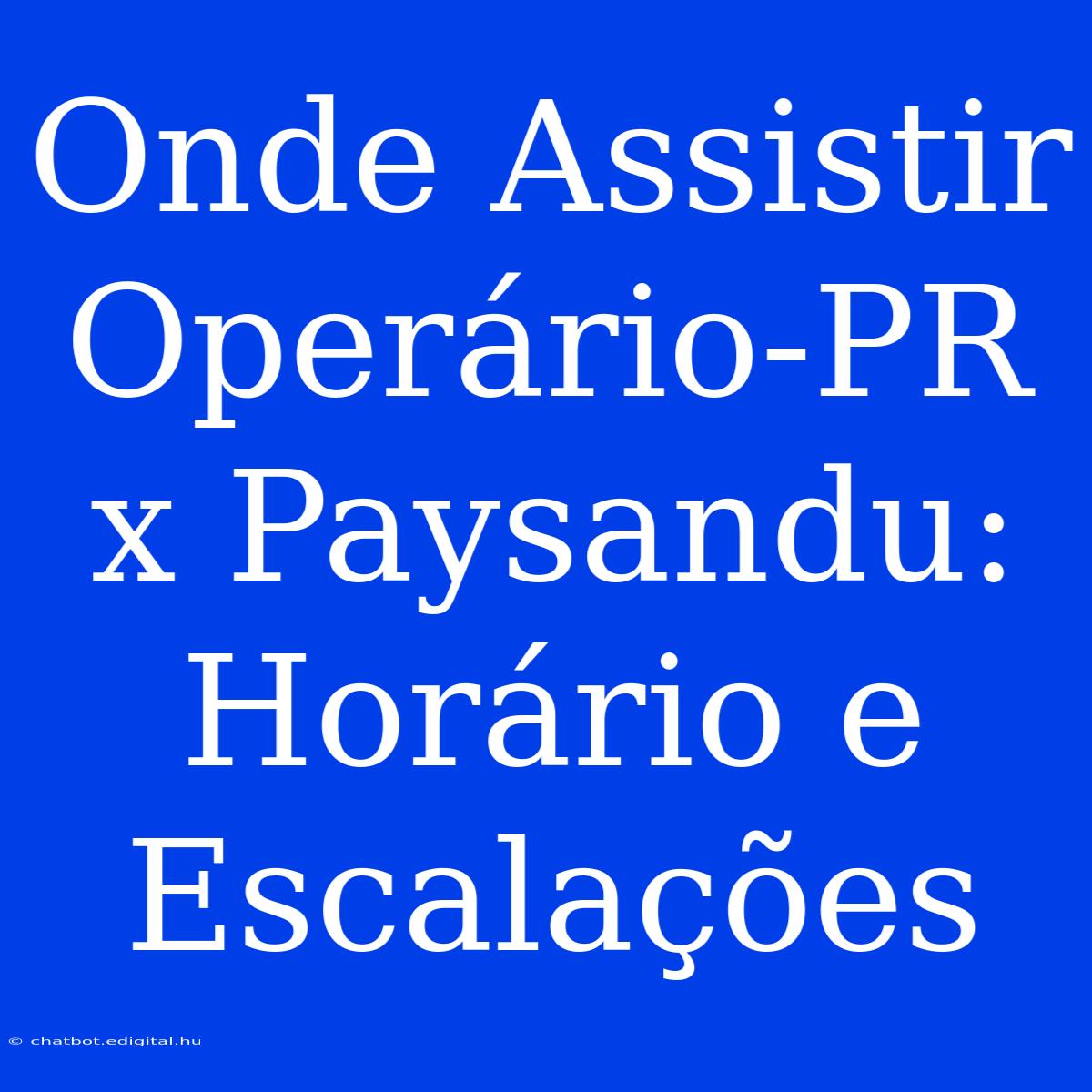 Onde Assistir Operário-PR X Paysandu: Horário E Escalações