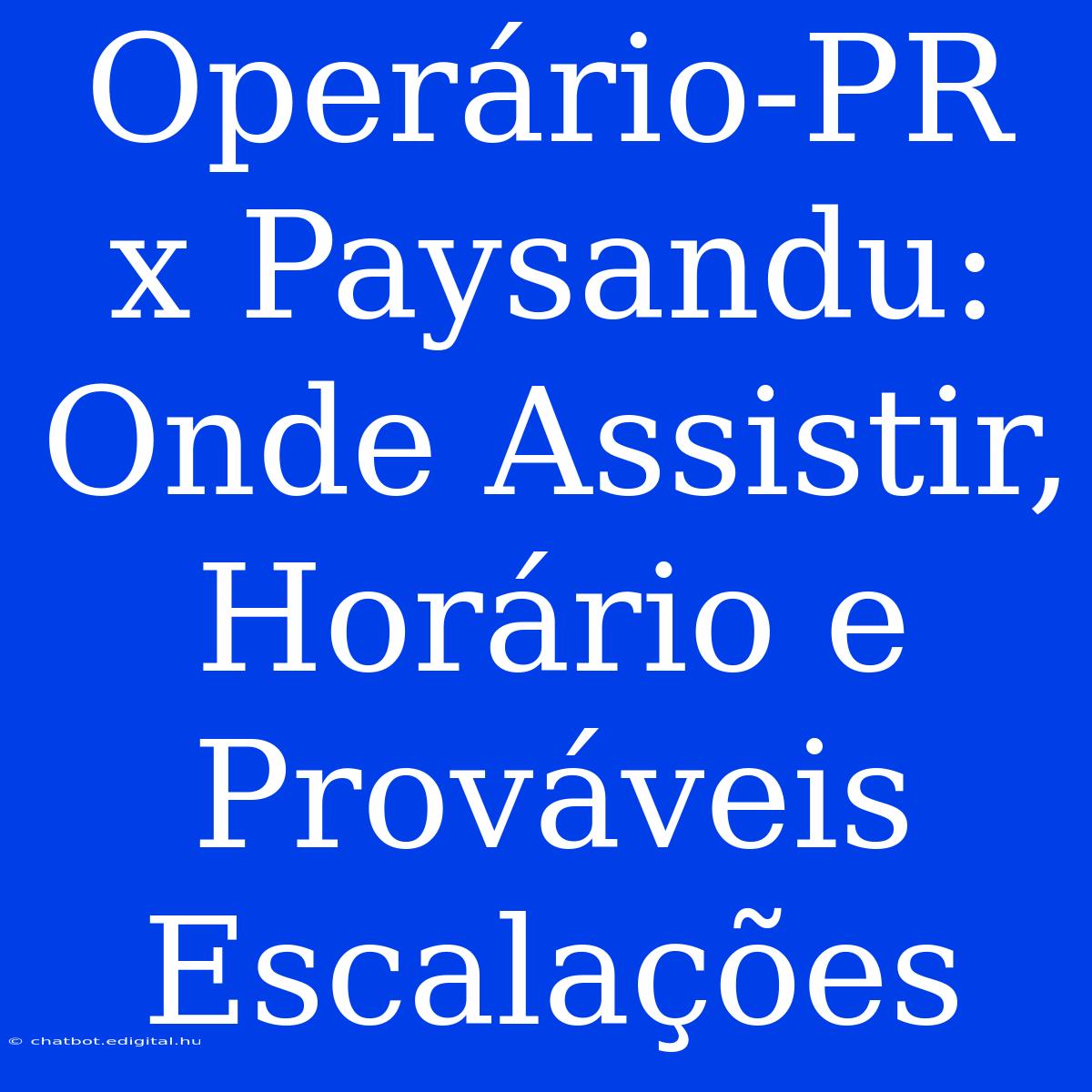 Operário-PR X Paysandu: Onde Assistir, Horário E Prováveis Escalações