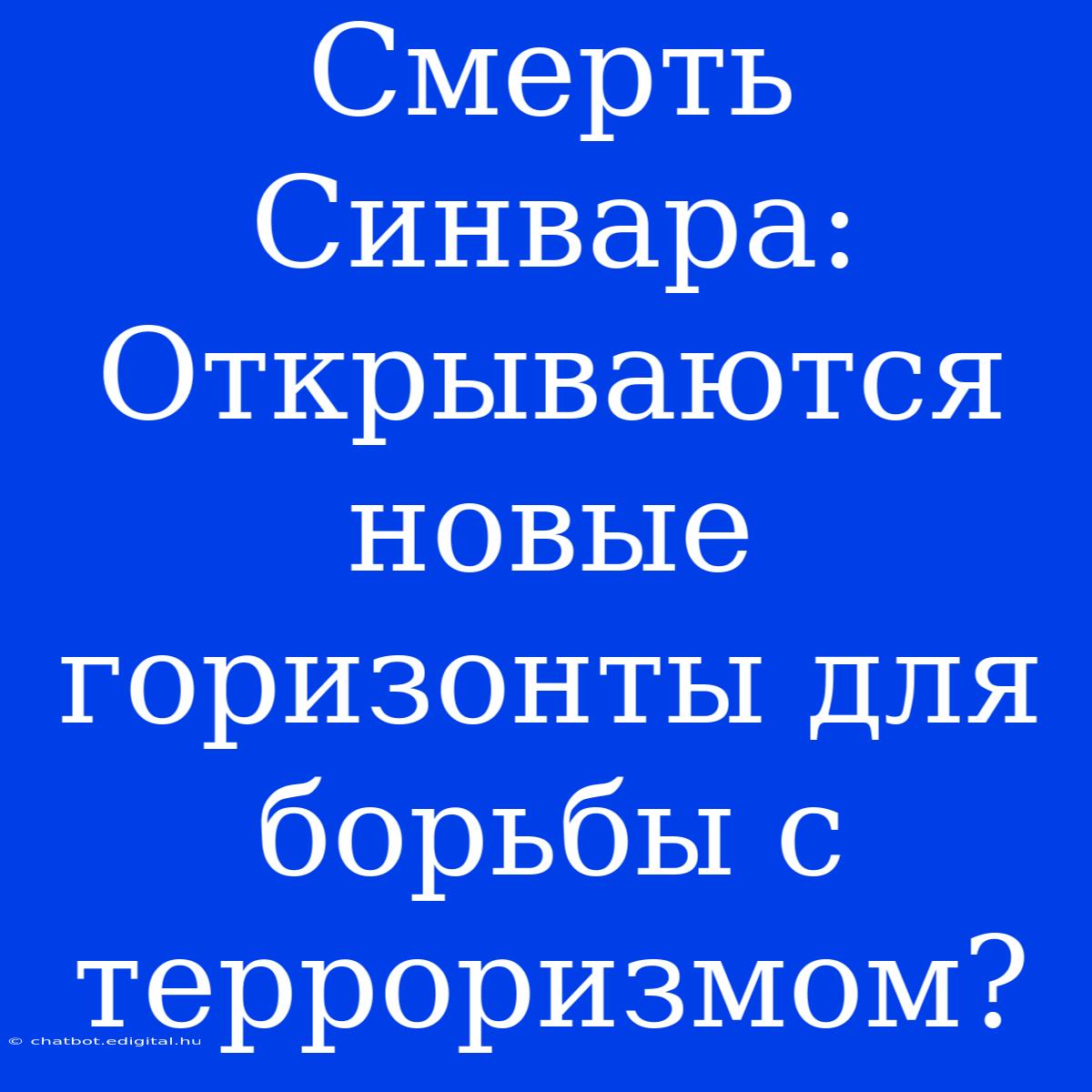 Смерть Синвара: Открываются Новые Горизонты Для Борьбы С Терроризмом?