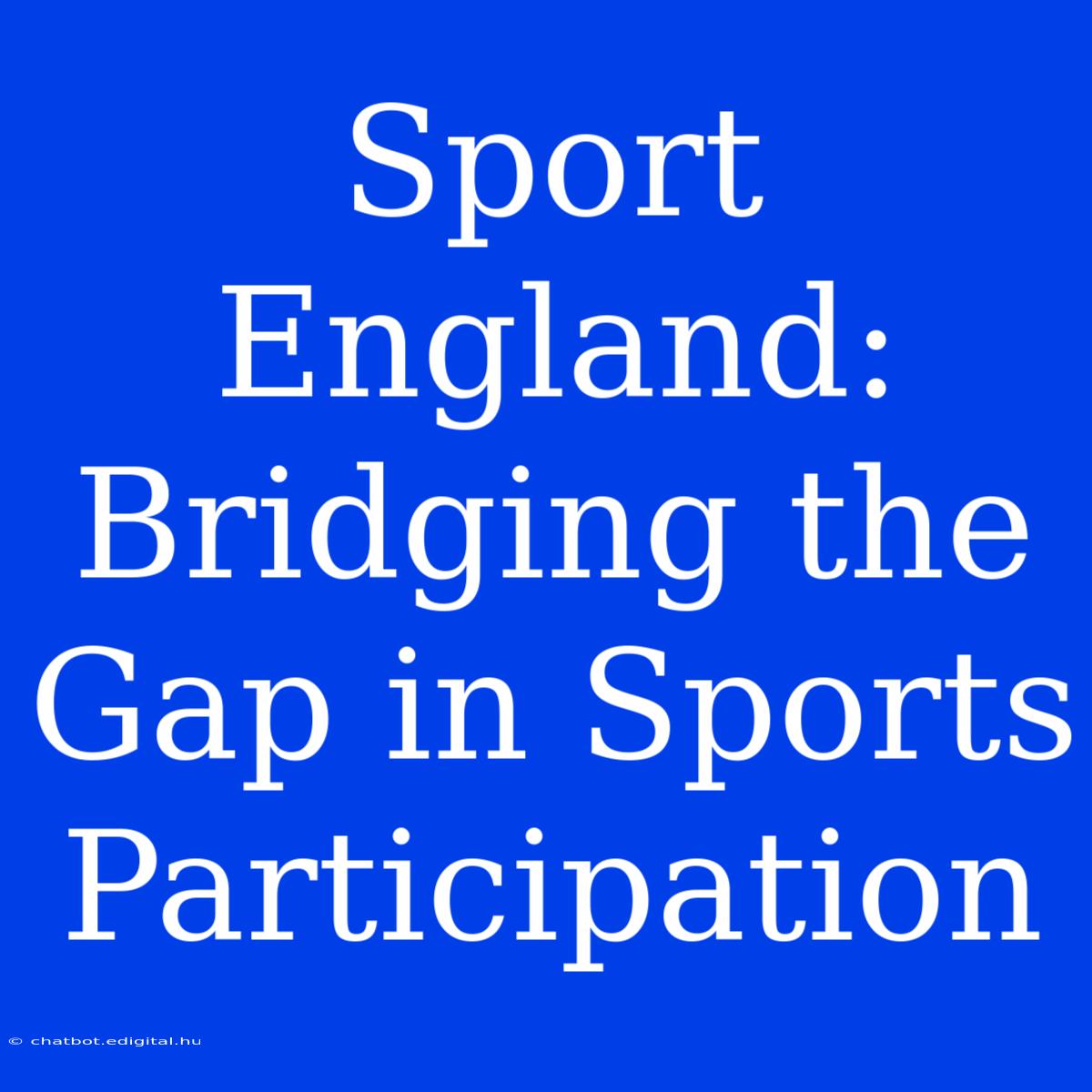 Sport England: Bridging The Gap In Sports Participation