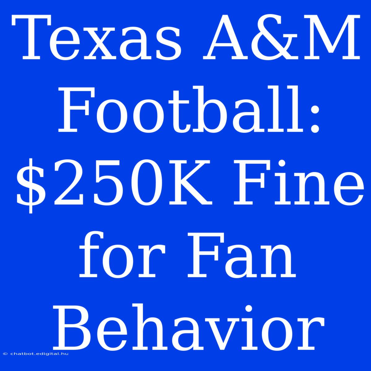 Texas A&M Football: $250K Fine For Fan Behavior