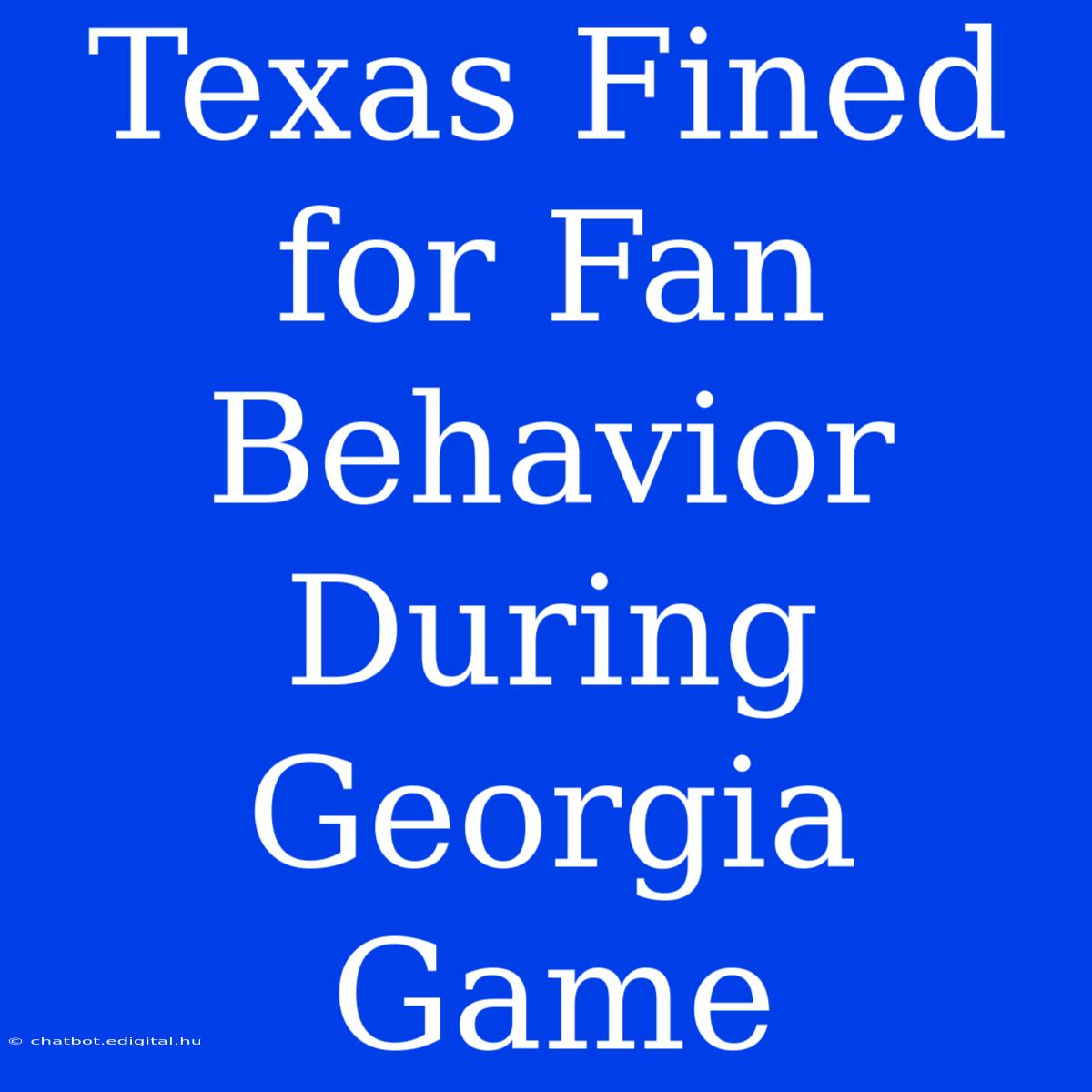 Texas Fined For Fan Behavior During Georgia Game