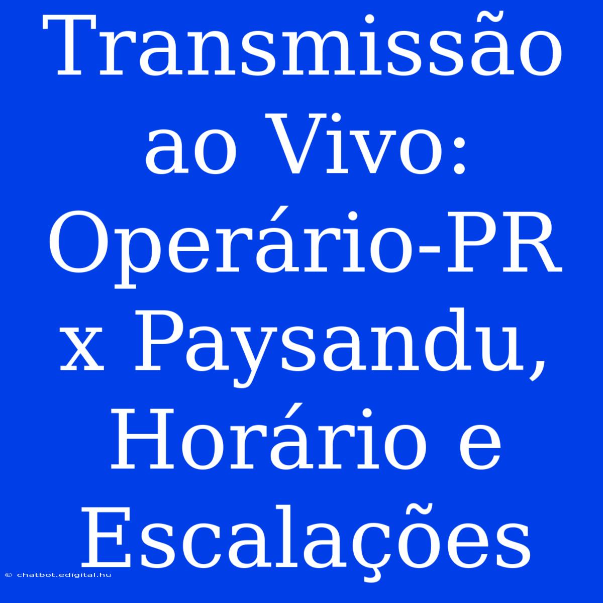 Transmissão Ao Vivo: Operário-PR X Paysandu, Horário E Escalações