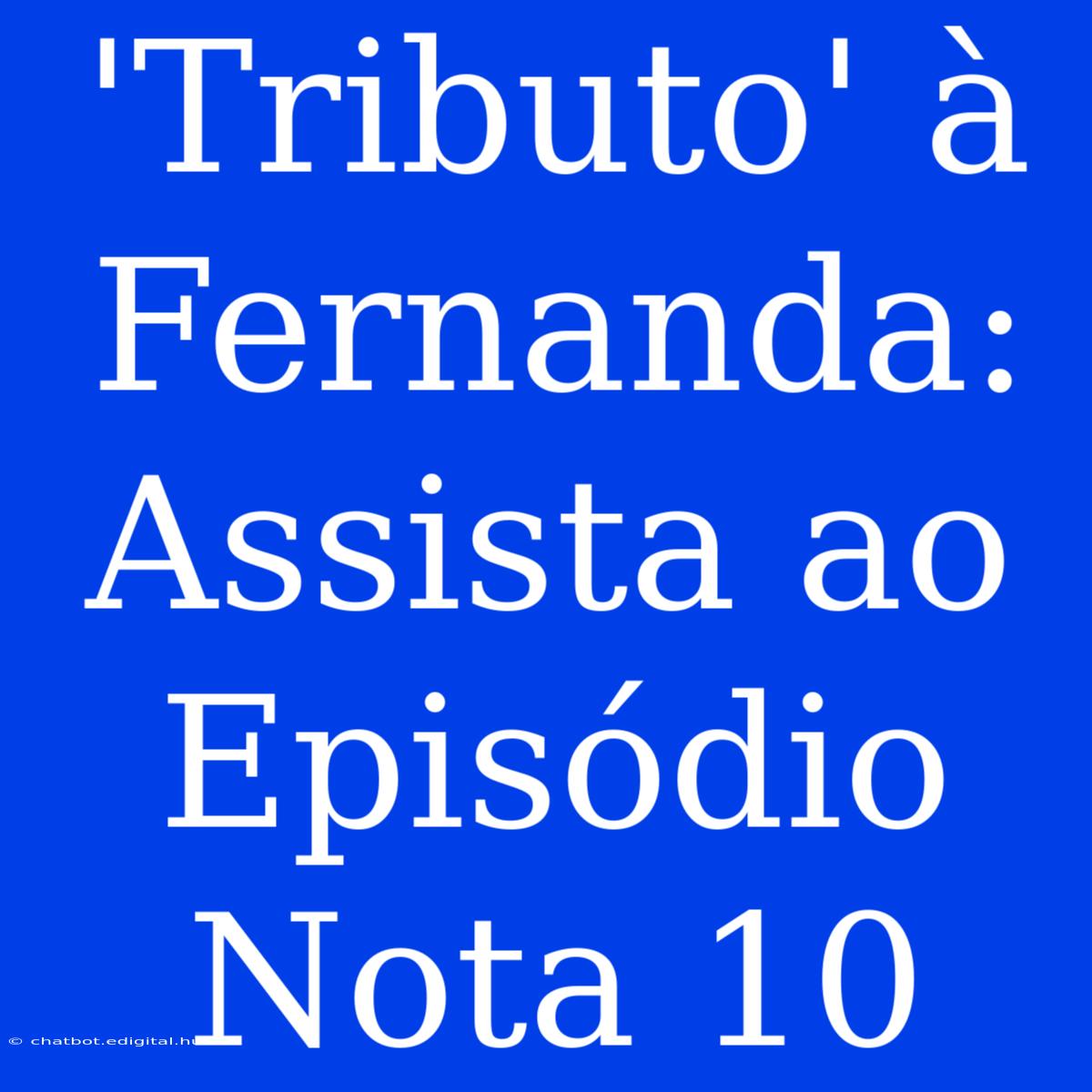 'Tributo' À Fernanda: Assista Ao Episódio Nota 10