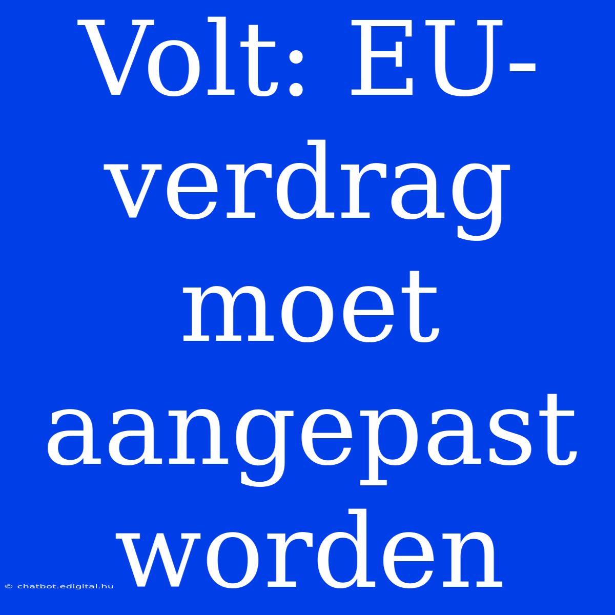 Volt: EU-verdrag Moet Aangepast Worden