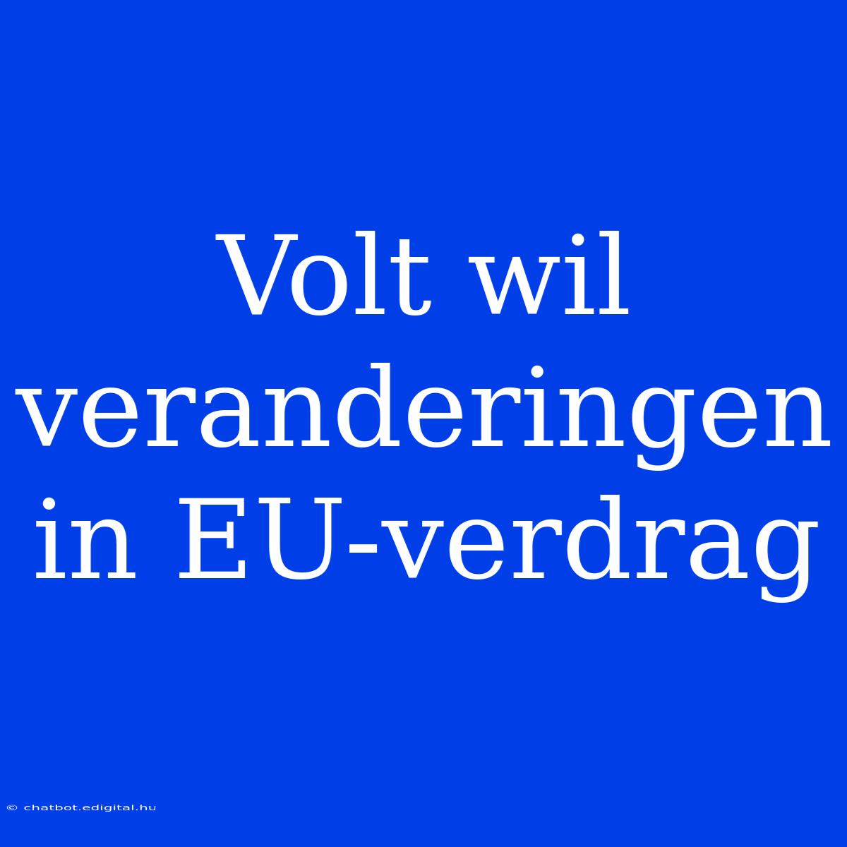 Volt Wil Veranderingen In EU-verdrag